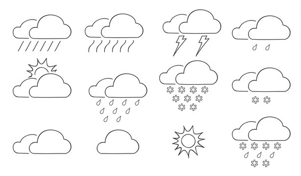 Cloud thin  icon Set of weather  hand drawn vector line art illustration
