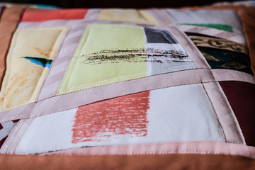 Lovely shot of pillow created by patchwork technique. Pillow from my Grandma