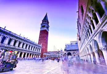 View of the St Mark's Square at twilight in Venice