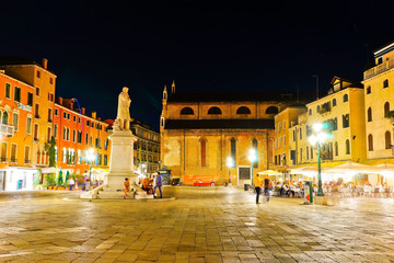 View of the square at night  in Venice