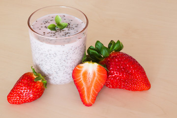 Healthy breakfast with yogurt, chia and strawberry