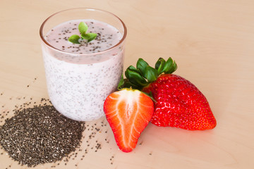 Healthy breakfast with yogurt, chia and strawberry