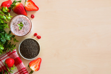 Healthy breakfast with yogurt, chia and strawberry