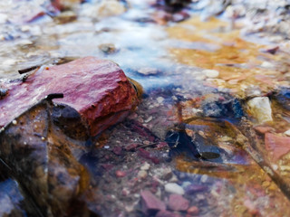 Detail of rocks in stream of melted snow water