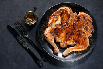 Grilled roasted сhicken and hot tomato sauce