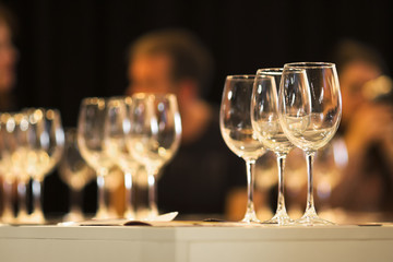 wine tasting sampling with glasses , selective focus