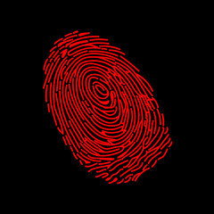 red Isolated fingerprint man sign skin pores identification