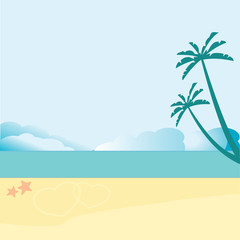 Fototapeta na wymiar Vacation background. Beach with palm trees and blue sea. Vector image. 