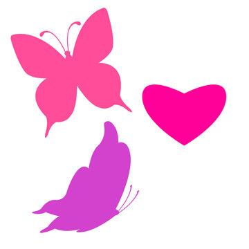 Isolated white butterfly heart heart pink stencil pattern