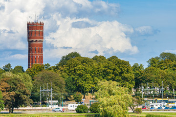 The old water tower in the city was built in 1887-1900 and is 65 m tall and the train station. Kalmar, Sweden. © Tomasz Wozniak
