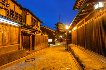 Naklejka na ściany i meble Japanese old town in Higashiyama District of Kyoto at night, Japan