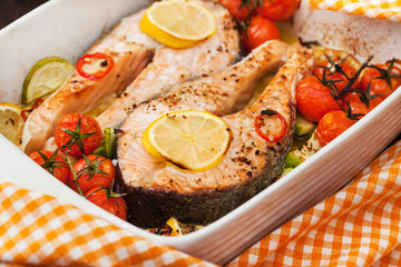 Delicious fresh salmon and vegetables