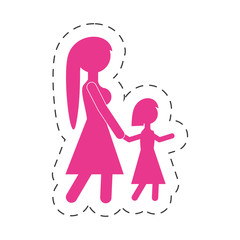 pink silhouette mom walking daughter vector illustration eps 10