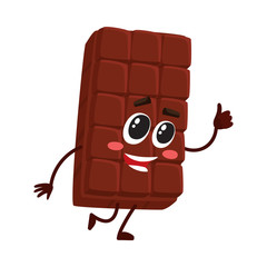 Cute chocolate bar character with funny face, giving thumb up, cartoon vector illustration isolated on white background. Funny chocolate character, mascot, emoticon