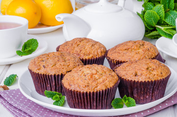Muffins with pumpkin, walnuts, dark chocolate and wheat bran
