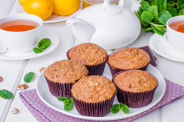 Muffins with pumpkin, walnuts, dark chocolate and wheat bran