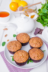 Muffins with pumpkin, walnuts, dark chocolate and wheat bran