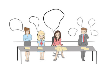 Business team of people working on a project. teamwork. work from idea to realization. vector illustration.