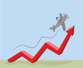 The businessman on the plane flies on the chart. business development. vector illustration.