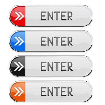 Enter button with chrome frame. Rectangle button