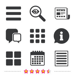 List menu icons. Content view options.