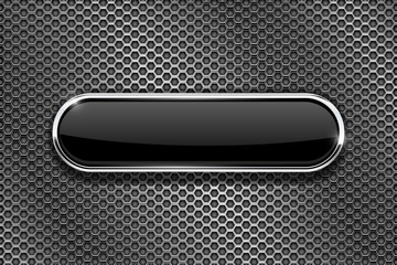 Metal perforated background with black oval glass button