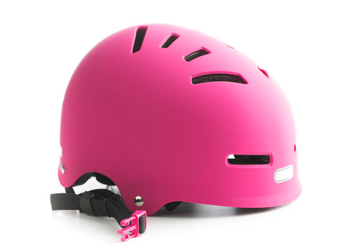 Pink bike helmet.