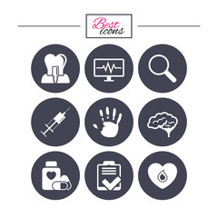 Medicine, medical health and diagnosis icons.