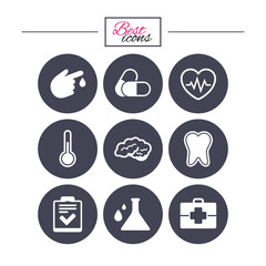 Medicine, healthcare and diagnosis icons.