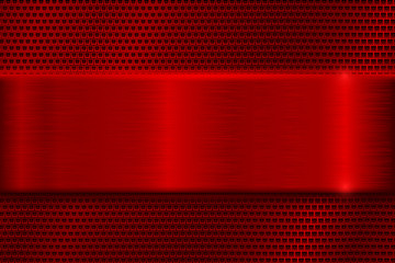 Fototapeta premium Red metal perforated background with square holes. With red stainless steel plate