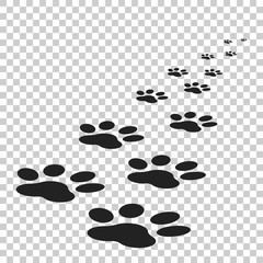 Paw print icon vector illustration isolated on isolated background. Dog, cat, bear paw symbol flat pictogram. - obrazy, fototapety, plakaty