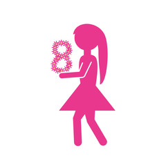 pink woman with symbol women day icon, vector illustration