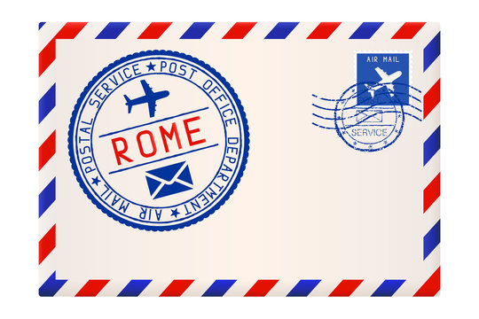 International air mail envelope from ROME, Italy. With round blue postal stamp