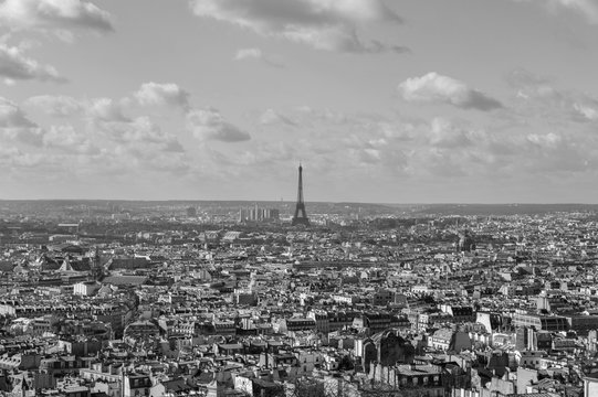 Overlooking Paris and the Eiffel Tower from Sacr&eacute;-C&oelig;ur Basilica in the Parisian Montmartre Neighborhood as Seen from the Gable of the Basilica, France