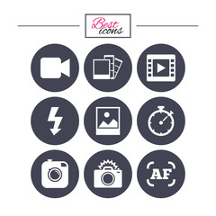 Photo, video icons. Camera, photos and frame.