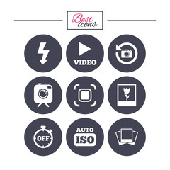 Fototapeta premium Photo, video icons. Camera, photos and frame.