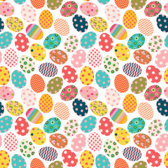 Fototapeta premium Cute colorful Easter seamless pattern background with painted eggs