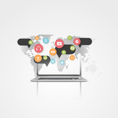 Abstract Cloud Computing and Global Network Connections Concept Design with Laptop,  Illustration in Editable Vector Format