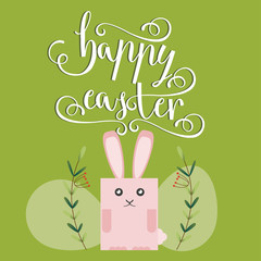 happy Easter card with Easter Bunny and painted eggs