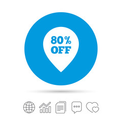 80 percent sale pointer tag sign icon.