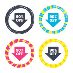 90 percent sale arrow tag sign icon.