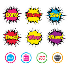 Sale speech bubble icon. Thank you symbol.