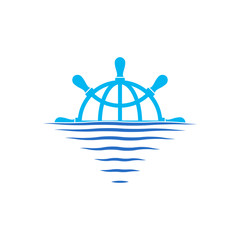 Vector isolated half of the wheel on the background of the sea and waves logo design