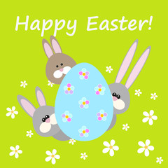 Happy Easter Greeting card with egg and rabbits vector illustration.