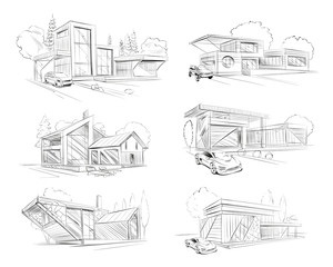 Hand drawn cottage house sketch design. Vector illustration