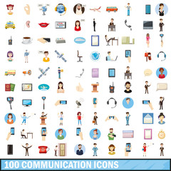 Fototapeta premium 100 communication icons set, cartoon style