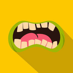 Open zombie mouth icon, flat style