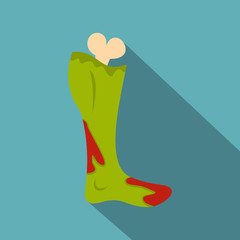 Green foot of zombie in the blood icon, flat style