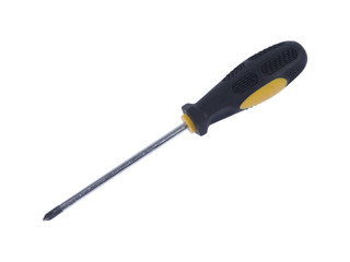 Hand metal screwdriver with plastic on white isolated background