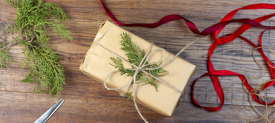 Christmas fir tree and gift box